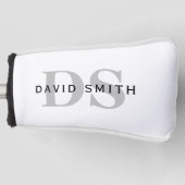 名前モダンとモノグラム |ホワイト・ブラック&グレー ゴルフヘッドカバー (正面)