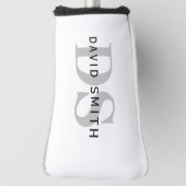 名前モダンとモノグラム |ホワイト・ブラック&グレー ゴルフヘッドカバー (回転90)