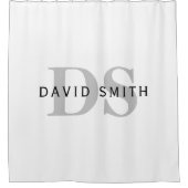名前モダンとモノグラム |ホワイト・ブラック&グレー シャワーカーテン (正面)