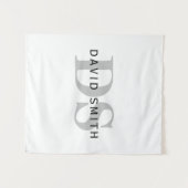 名前モダンとモノグラム |ホワイト・ブラック&グレー タペストリー (正面(横))