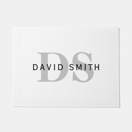 名前モダンとモノグラム |ホワイト・ブラック&グレー ドアマット (正面)