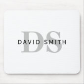 名前モダンとモノグラム |ホワイト・ブラック&グレー マウスパッド (正面)