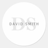 名前モダンとモノグラム |ホワイト、ライト、ダークグレー。 ラウンドシール (正面)