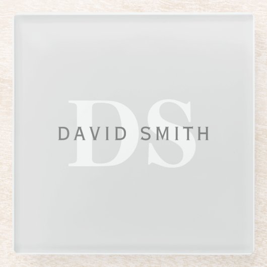 名前モダンとモノグラム |淡い灰色と濃い灰色 ガラスコースター (正面)