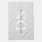 名前モダンとモノグラム |淡い灰色と濃い灰色 キッチンタオル (縦)