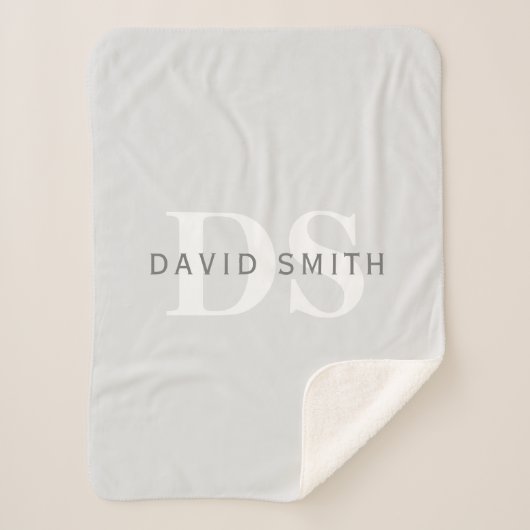 名前モダンとモノグラム |淡い灰色と濃い灰色 シェルパブランケット (正面)