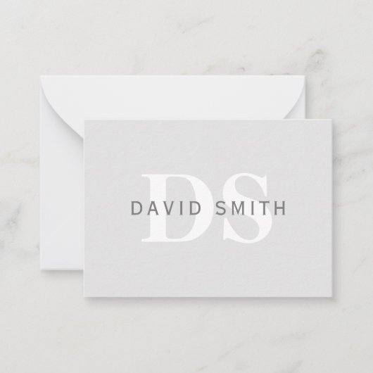 名前モダンとモノグラム |淡い灰色と濃い灰色 ノートカード (正面)