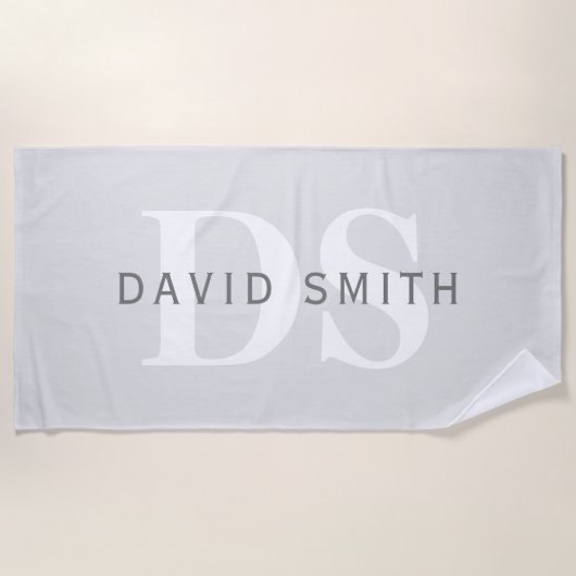 名前モダンとモノグラム |淡い灰色と濃い灰色 ビーチタオル (正面)