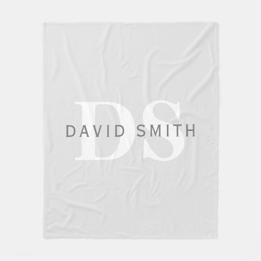 名前モダンとモノグラム |淡い灰色と濃い灰色 フリースブランケット (正面)