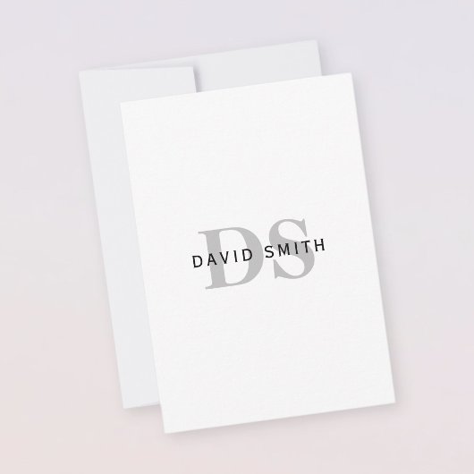 名前モダンとモノグラム |白黒とグレー サンキューカード