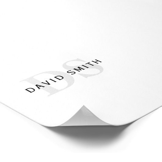 名前モダンとモノグラム |白黒とグレー ポスター (角)