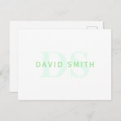 名前モダンとモノグラム |緑と白 インビテーションポストカード (正面/裏面)