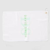 名前モダンとモノグラム |緑と白 ゴルフタオル (横)