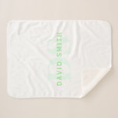 名前モダンとモノグラム |緑と白 シェルパブランケット (正面(横))