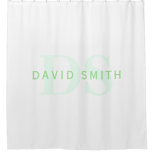 名前モダンとモノグラム |緑と白 シャワーカーテン (正面)
