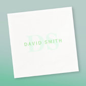 名前モダンとモノグラム |緑と白 スタンダードカクテルナプキン