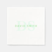 名前モダンとモノグラム |緑と白 スタンダードカクテルナプキン (正面)