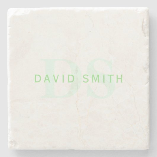 名前モダンとモノグラム |緑と白 ストーンコースター (正面)