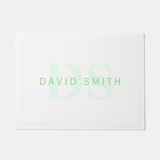 名前モダンとモノグラム |緑と白 ドアマット (正面)