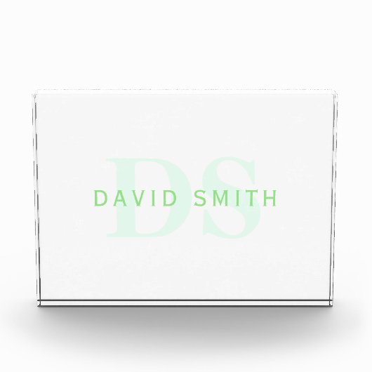 名前モダンとモノグラム |緑と白 フォトブロック (正面)