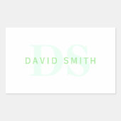 名前モダンとモノグラム |緑と白 長方形シール (正面)