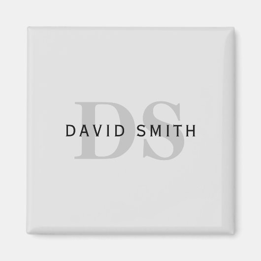 名前モダンとモノグラム |編集可能なグレーと黒 マグネット (正面)