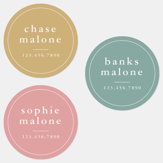 名前モダンと電話番号の防水 ラベル (グループ)