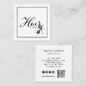 名前モダンによるヘアQRコードソーシャルメディア白 スクエア名刺 (正面/裏面)