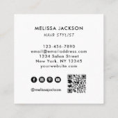 名前モダンによるヘアQRコードソーシャルメディア白 スクエア名刺 (裏面)