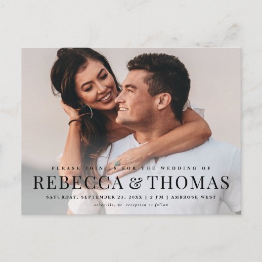 名前モダンの入力シンプル写真結婚の インビテーションポストカード (正面)