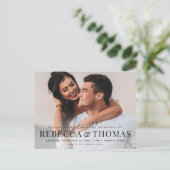 名前モダンの入力シンプル写真結婚の インビテーションポストカード (スタンド正面)