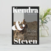 名前モダンはっきりした白黒結婚photo 招待状 (スタンド正面)