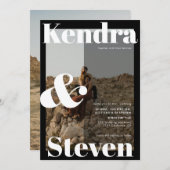 名前モダンはっきりした白黒結婚photo 招待状 (正面/裏面)