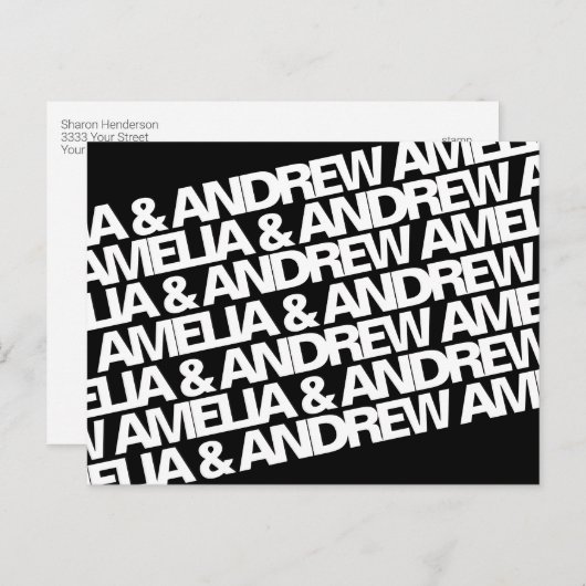 名前モダンウェディング日付の保存 案内ポストカード (正面/裏面)