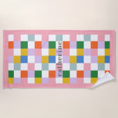 名前モダンキュイカラフル市松模様に1 ビーチタオル (正面)
