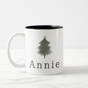 名前モダンコーヒーマグ付きボホクリスマスツリー ツートーンマグカップ