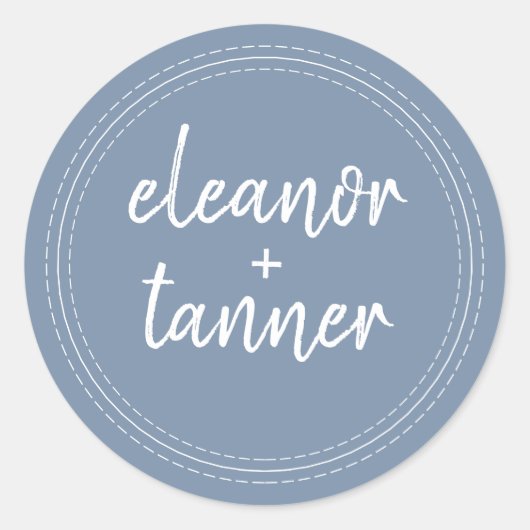 名前モダンデニムブルー結婚の封筒用シール ラウンドシール (正面)