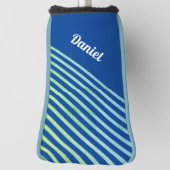 名前モダントレンディー幾何ストライプの深い青 ゴルフヘッドカバー (回転90)