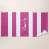 名前モダンピンクストライプのプール ビーチタオル (正面)