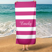 名前モダンピンクストライプのプール ビーチタオル