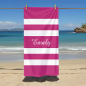名前モダンピンクストライプのプール ビーチタオル