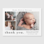 名前モダンフォトコラージュベビーサンキューカード (正面)