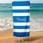 名前モダンフランスの青ストライプのプール ビーチタオル