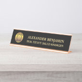名前モダンブラック金ゴールドロゴプロフェッショナル デスクネームプレート (正面)