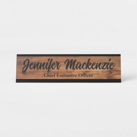 名前モダンプレートウッドグレイン素朴デスクサイン デスクネームプレート (正面)
