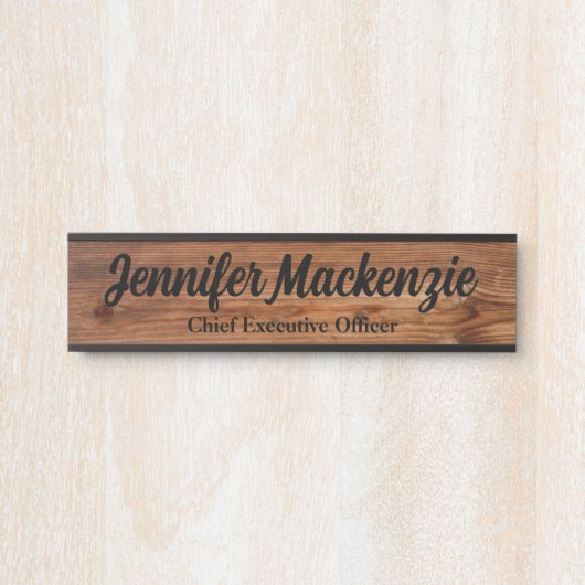 名前モダンプレートウッドグレイン素朴ドアサイン サインプレート (正面)