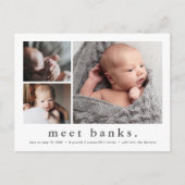 名前モダンベビー写真コラージュ誕生のお知らせ ポストカード (正面)