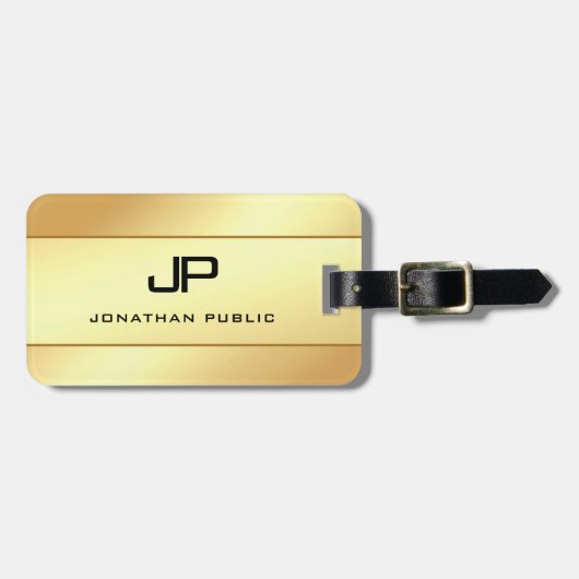 名前モダンモノグラムの金ゴールドルグラマラス ラゲッジタグ (正面横)