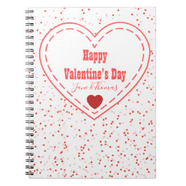 名前モダンレッドピンクハートハッピーバレンタインデー ノートブック