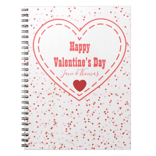 名前モダンレッドピンクハートハッピーバレンタインデー ノートブック (正面)